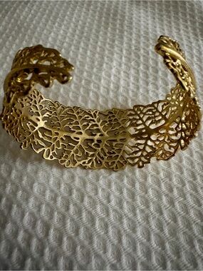 Gold Filigree Leaf Cuff Bracelet
